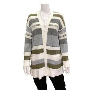 3004 NWOT Pink Clover Millicent Long Sleeve Cardigan Gray White Stripped Small